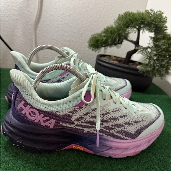 Hoka speedgoat 5 Women's Athletic Shoes in Mint and Purple - Picture 2 of 10
